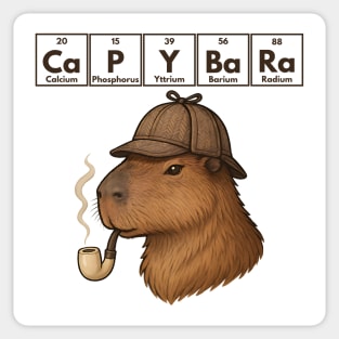 Capybara in Deerstalker, with Meerschaum Pipe, Periodic Elements. It's Elementary! Sticker
